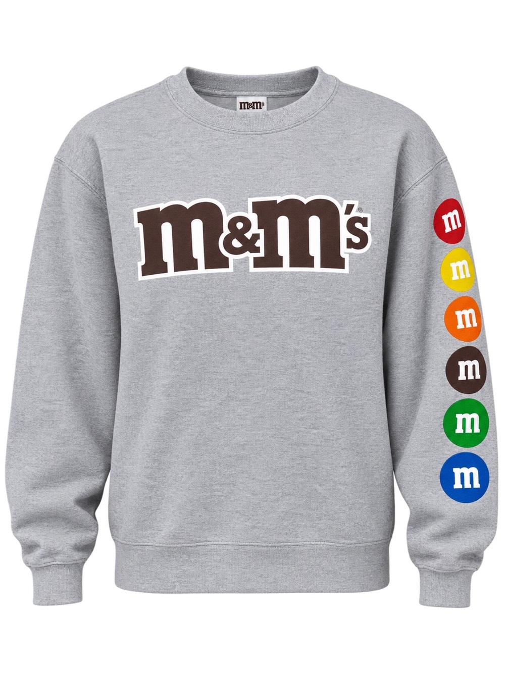 Source Unknown Grey M&M's Logo Crewneck Sweatshirt with Multicolor Sleeve M&Ms